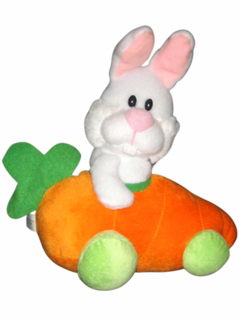 WALMART WHITE BUNNY RABBIT ON CARROT CAR PLUSH STUFFED TOY 11"